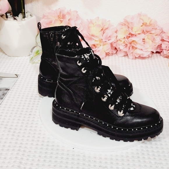 STEVE MADDEN Black Rainier Leather & Tweed Moto Combat Boots Size 5.5M - Picture 5 of 10